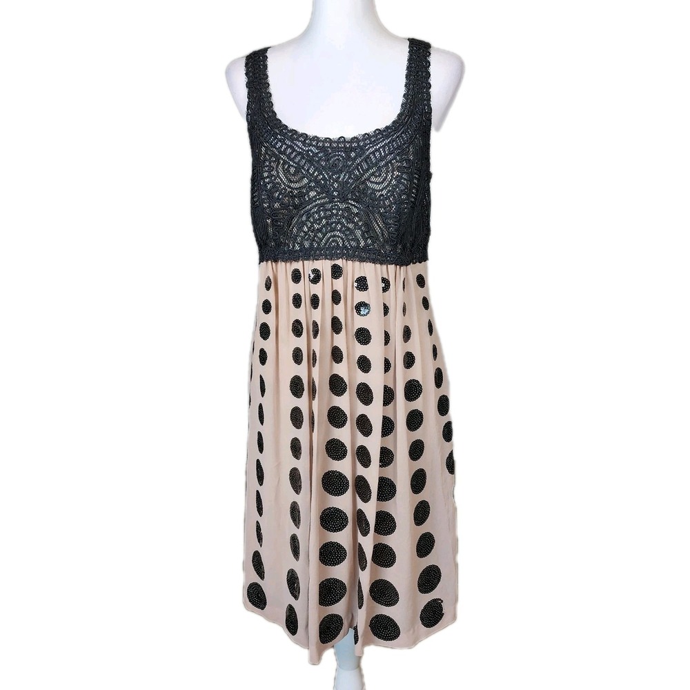 Sue Wong Nocturne Cocktail Dress Womens 10 Black Tan Sequin Lace Homecoming VTG